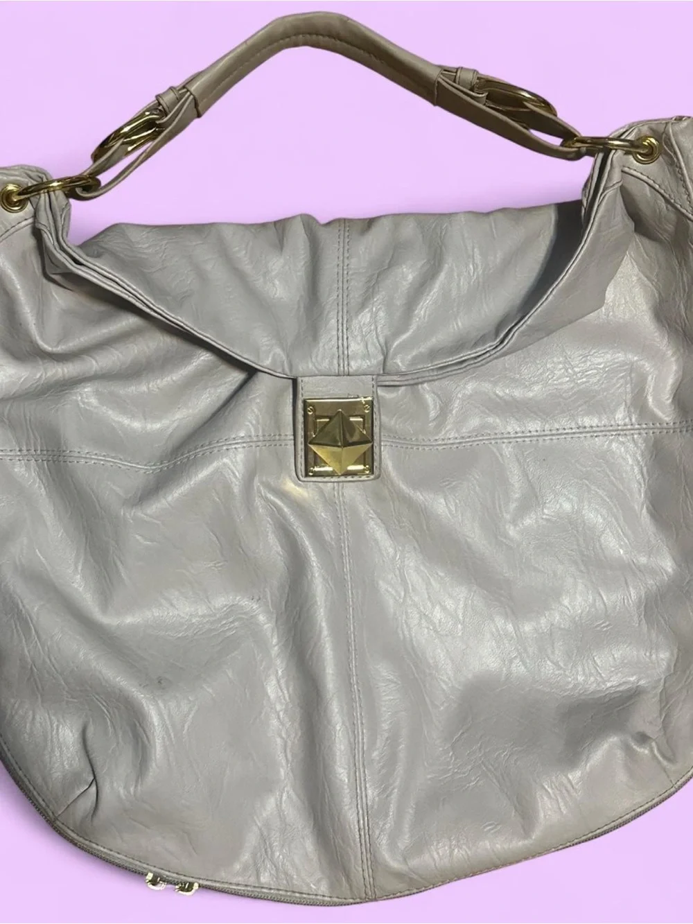 Vintage Y2K 2000s western indie boho faux leather hobo bag cream with gold